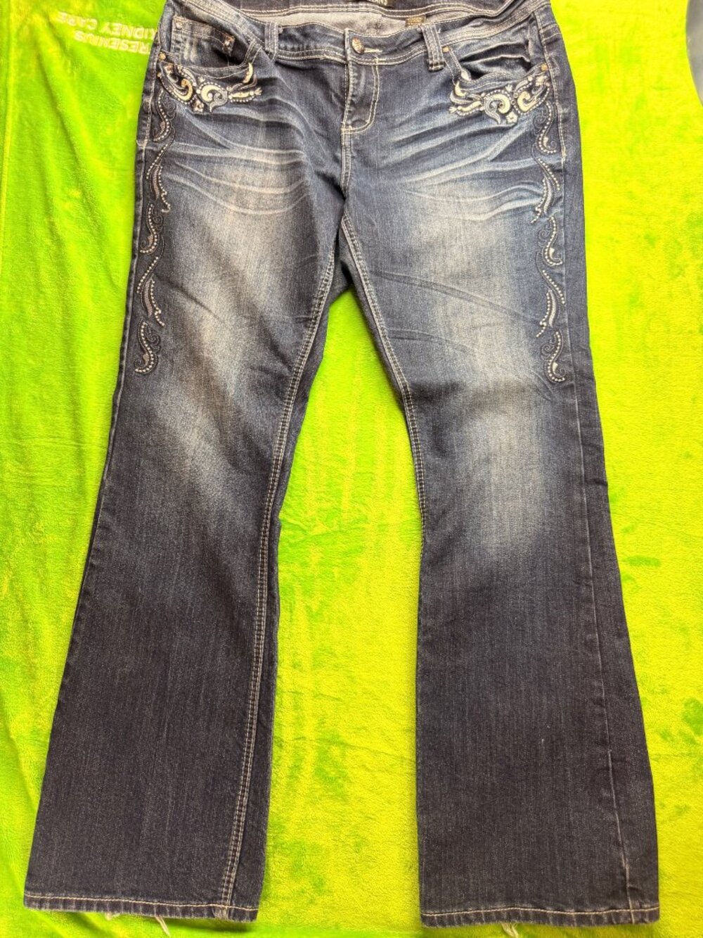 ZCO Jeans Embroidered Bootcut Dark Wash Sz 18 Rhinestone